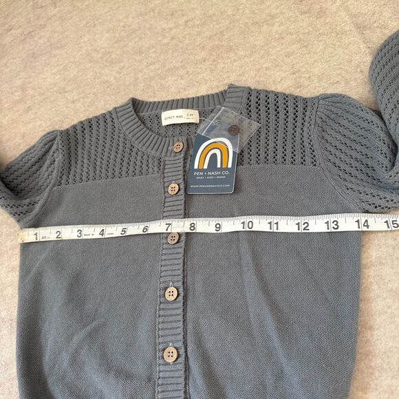 Quincy Mae gray pointelle knit cardigan sweater NEW Kids 2/3 puff sleeve organic - Picture 5 of 8